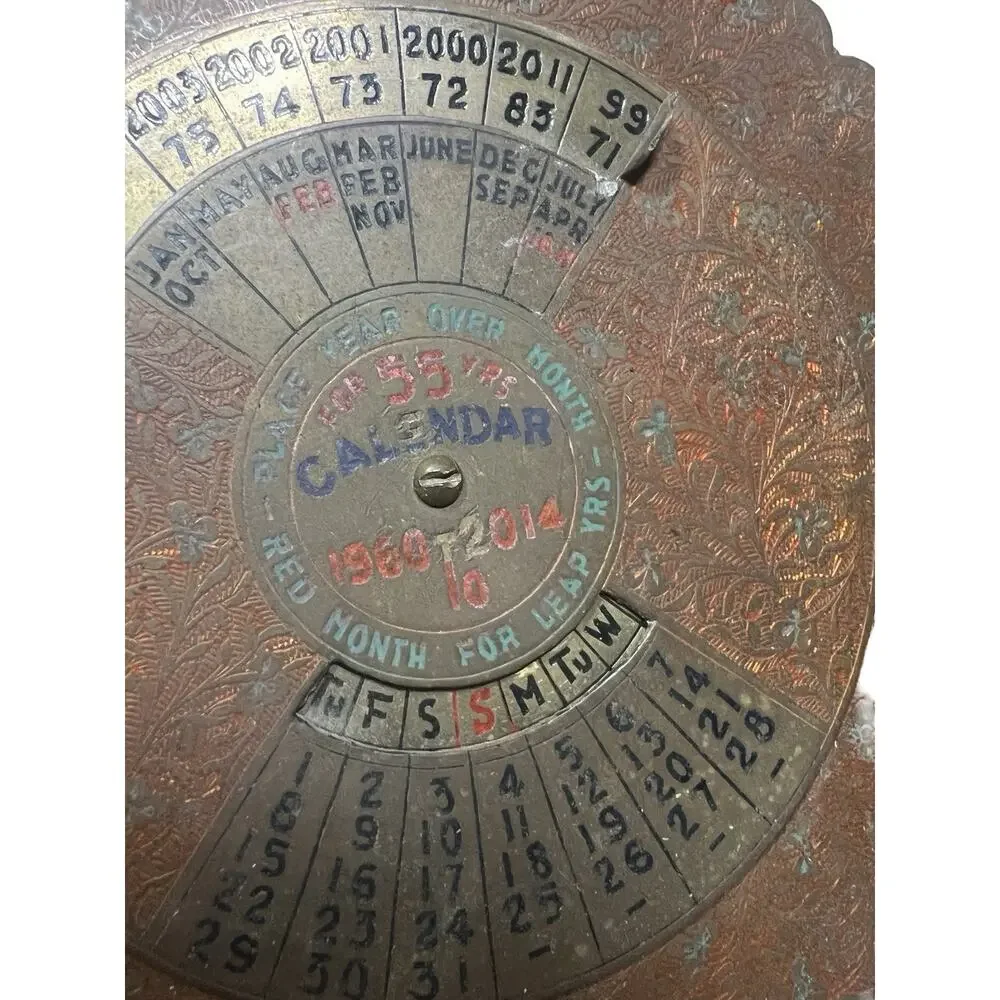 55 Year Perpetual Calendar 1960-2014 Vintage Brass Desk Stand
